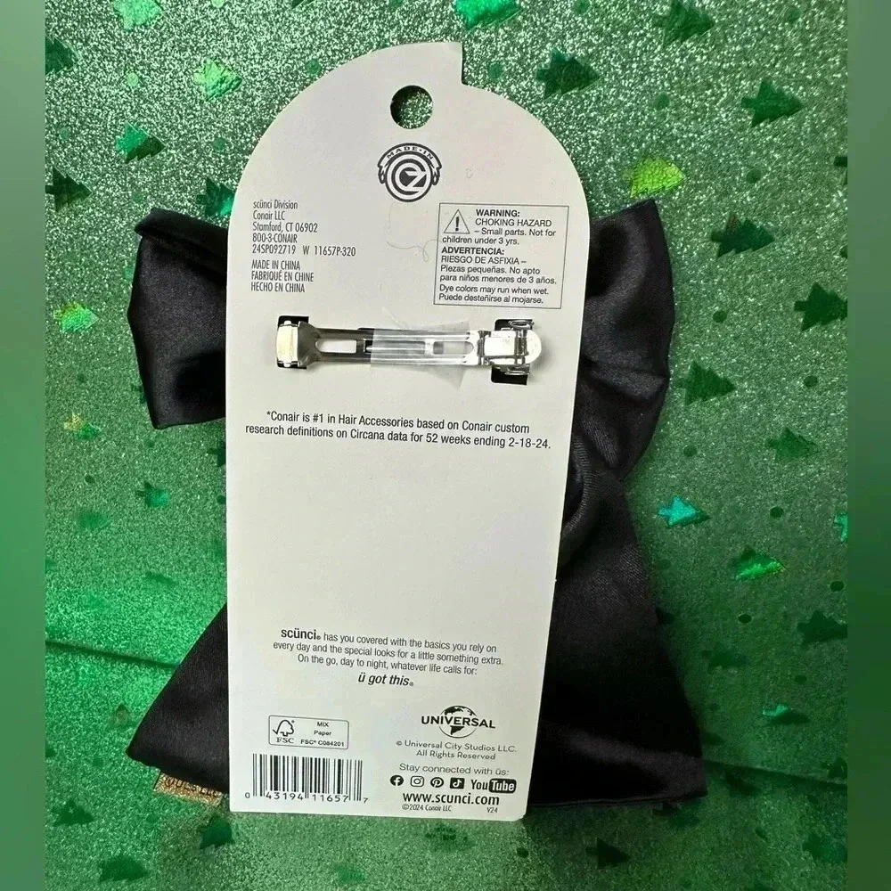 WICKED black satin hair bow barrette NWT